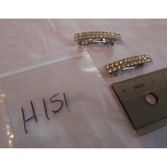 Vintage Crystal Rhinestone Hair Barrettes Set Of 2 Sparkling Silver Tone Clips - Picture 4 of 4